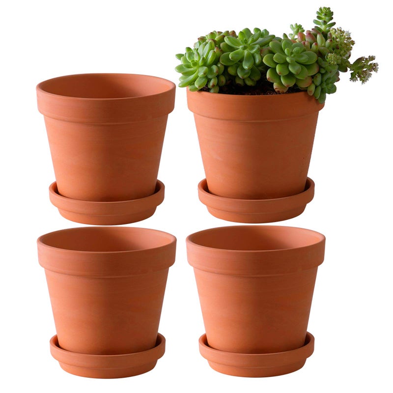 Yishang Large Terra Cotta Pots with Saucer- 4 Pack Large 6'' Terra Cotta Plant Pot with Drainage Hole, Flower Pot with Tray, Terracotta Pot for Indoor Outdoor Plant - Image 1